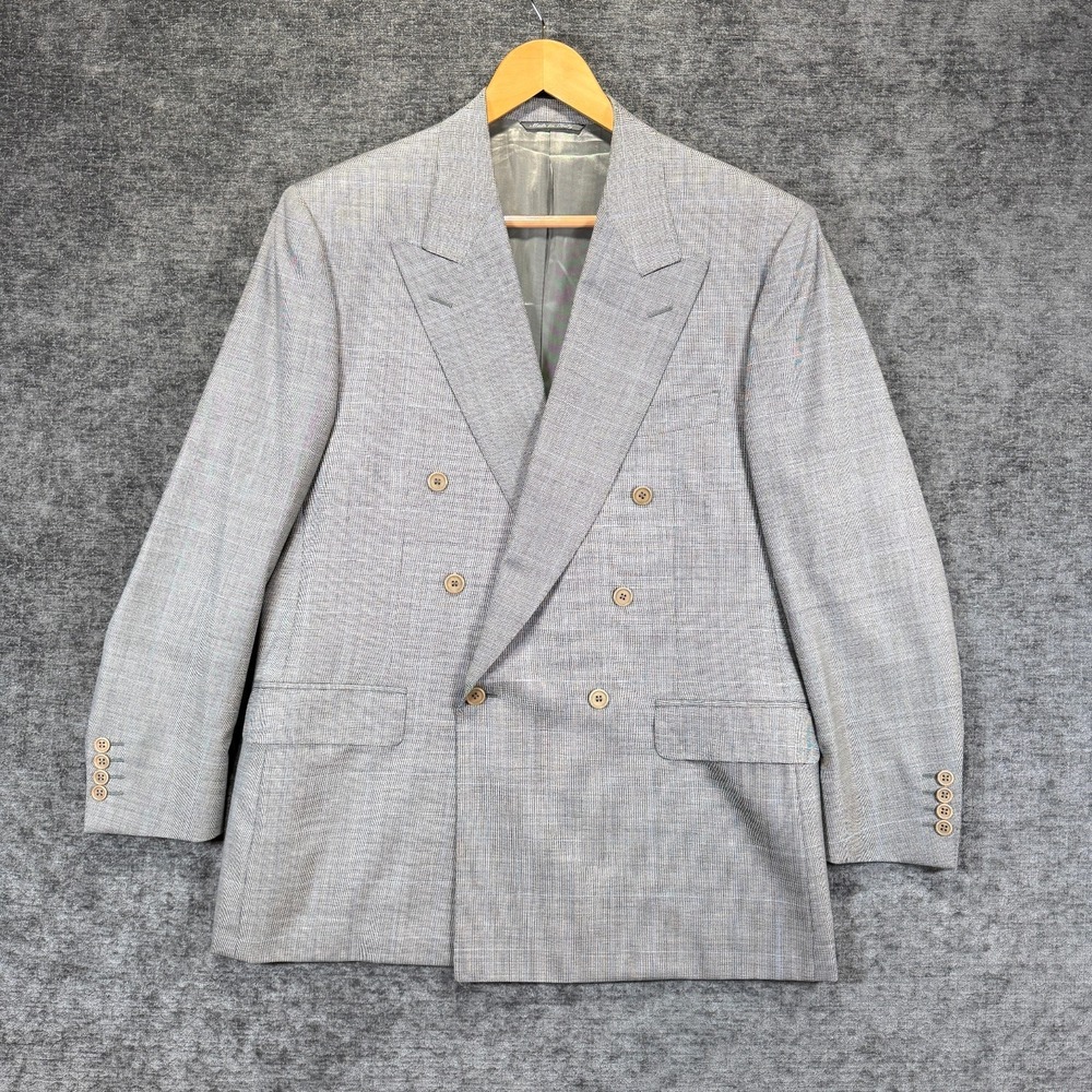 Canali Super 120's Blazer Gray Micro Check Wool Double Breasted 40R